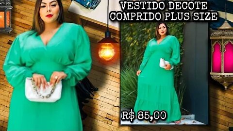 🛑 VESTIDO LONGO COMPRIDO DECOTE V PLUS SIZE CORES LISAS