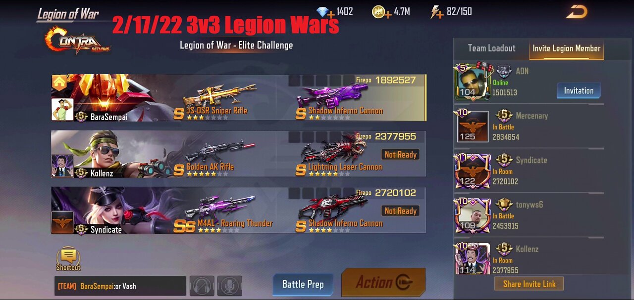 Contra Returns: 2/17/22 Legion Wars - 3v3 Elite Challenge
