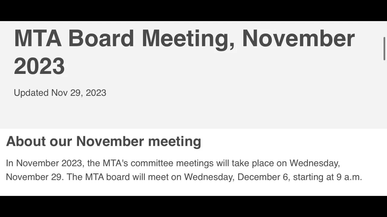 Rare Wednesday MTA Committe Video 11-29-2023