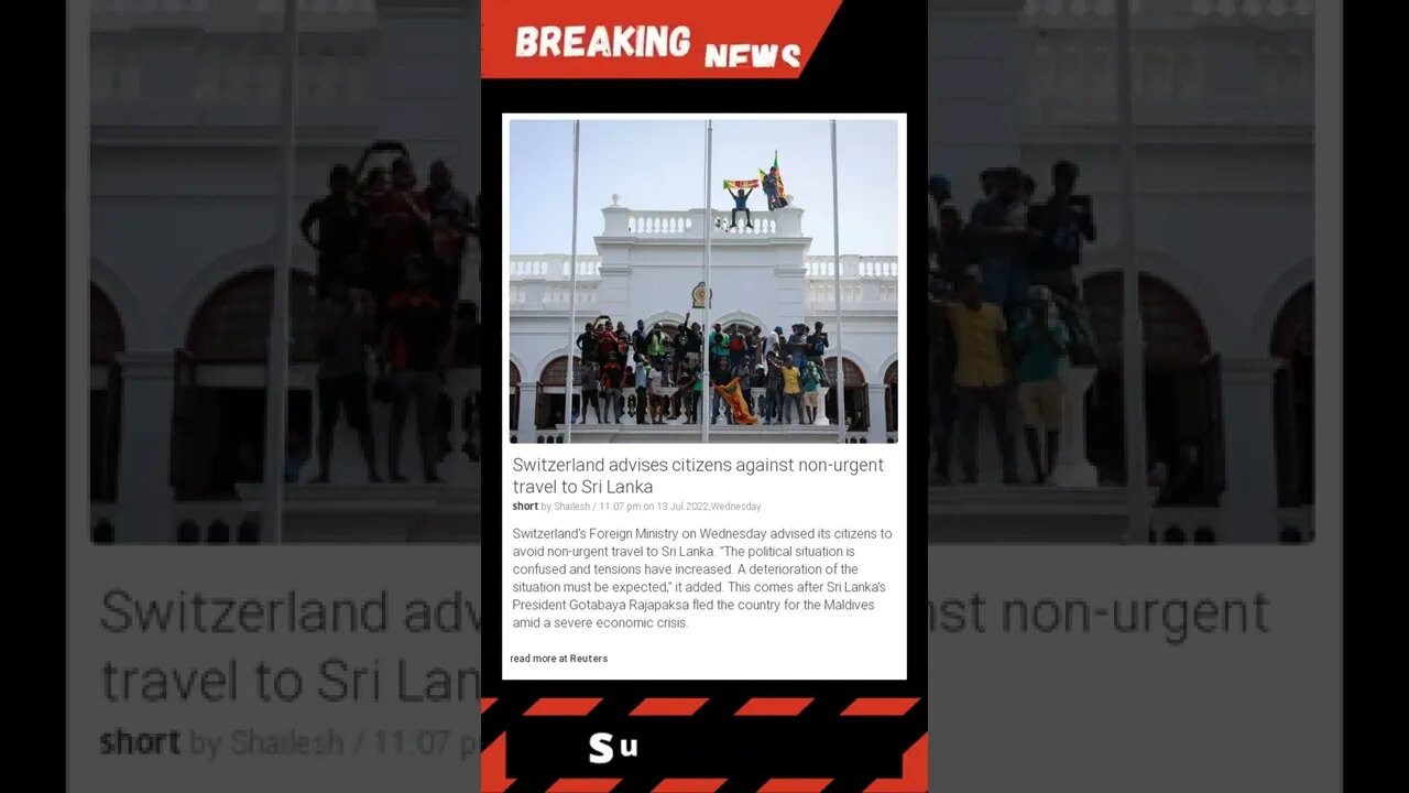 Breaking News: Switzerland advises citizens against non-urgent travel to Sri Lanka #shorts #news