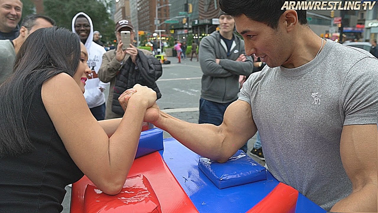 Girl vs Men ARM WRESTLING in New York