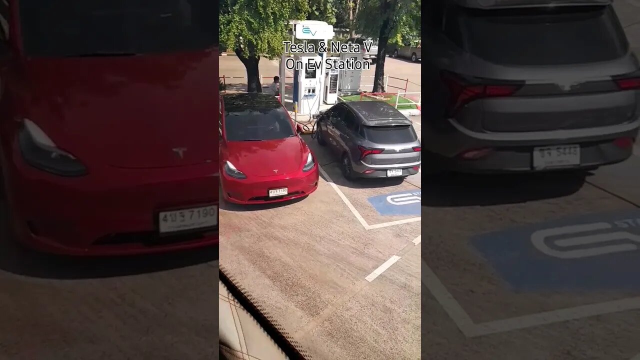 Tesla & Neta V On Ev Station. Which one is your favorite? comment down below #automobile