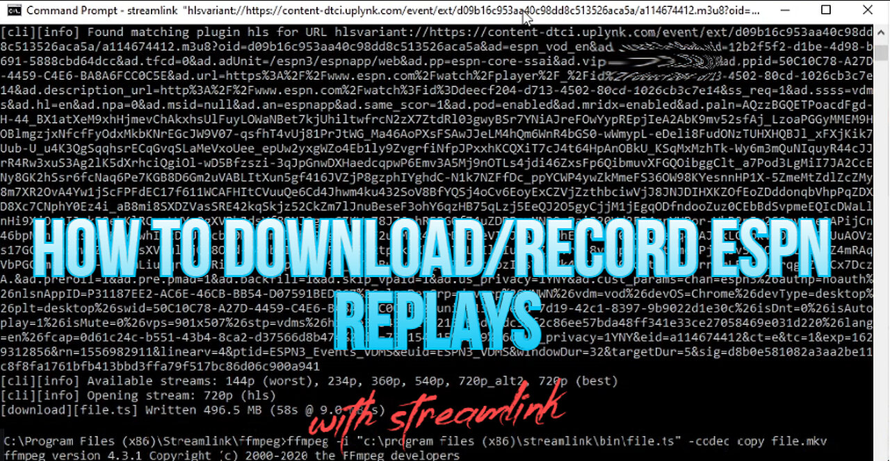 How to Download/Save/Record ESPN Replays using Streamlink (updated for 2022)