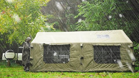 Amazing Setup XXL Inflatable Tent In The Rain. With Land Rover DEFENDER