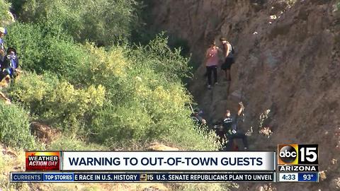 Park rangers warning hikers during Phoenix heat