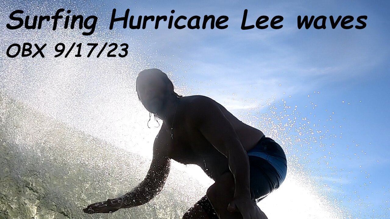 Old man surfing waves from Hurricane Lee in the OBX on 9-17-23