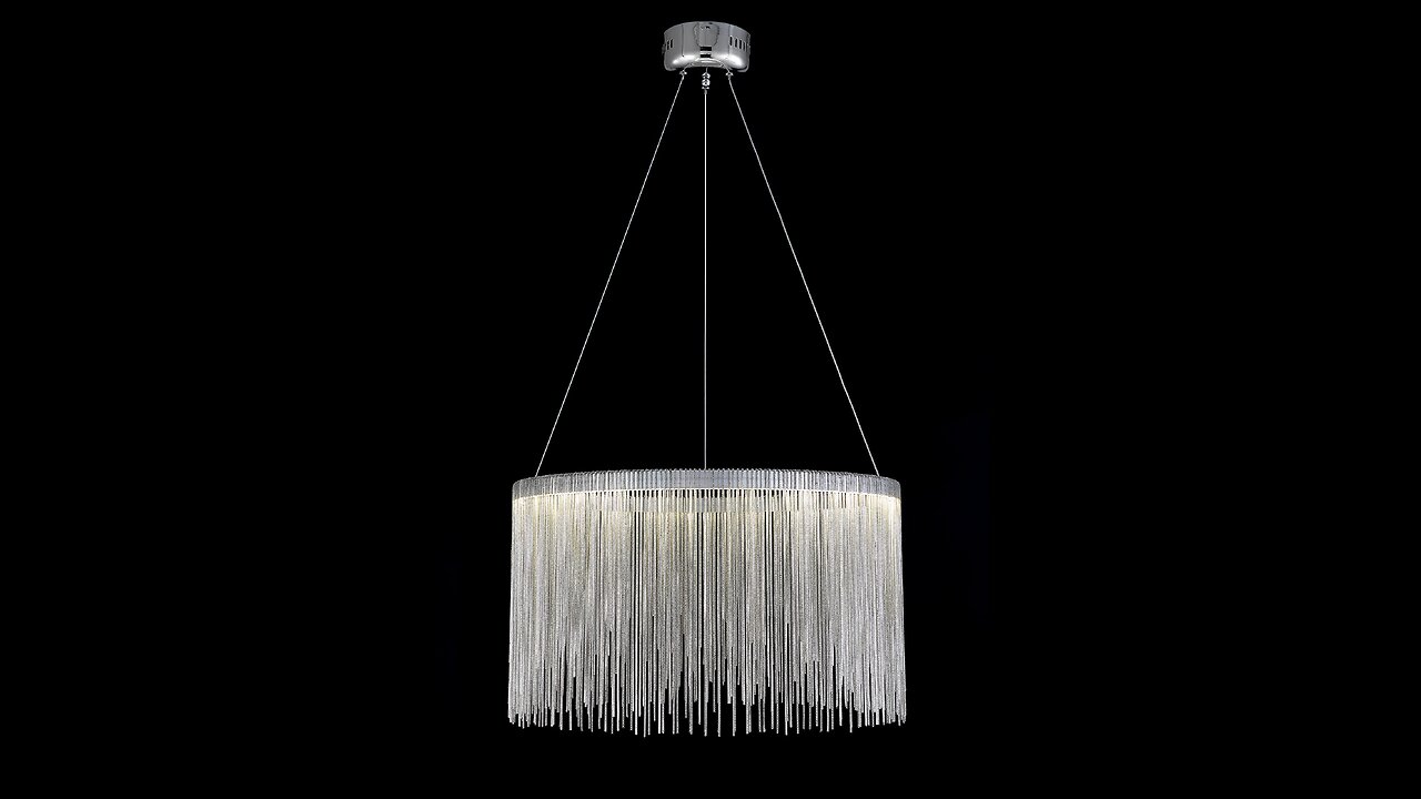 SILJOY Modern Round Silver Chandelier Lighting Fixture, Tassels Chain Elegant LED Ceiling Light...