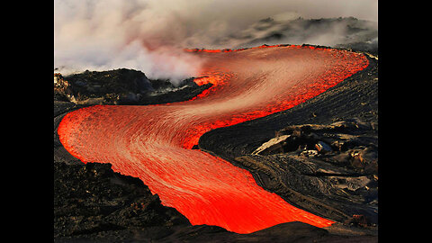 River of Molten Lava high up pulama pali kilauea Hawaii