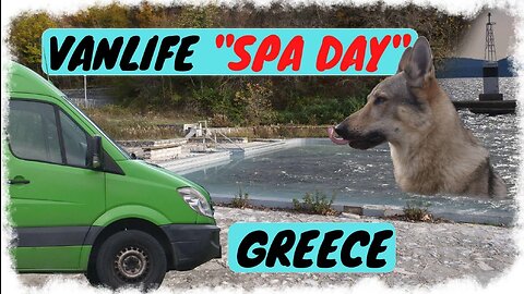 Abandoned Greek baths with a hot thermal pool and Ambracian Gulf