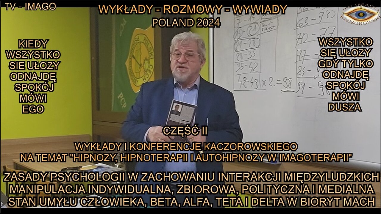 ZASADY PSYCHOLOGII W ZACHOWANIU INTERAKCJI MIĘDZYLUDZKICH. MANIPULACJA INDYWIDUALNA,ZBIOROWA,POLITYCZNA I MEDIALNA. STAN UMYSŁU CZŁOWIEKA,BETA,ALFA,TETA I DELTA W BIORYTMACH. WYKŁADY I KONFERENCJE KACZOROWKSIEGO. CZĘŚC II/TV IMAGO 2024