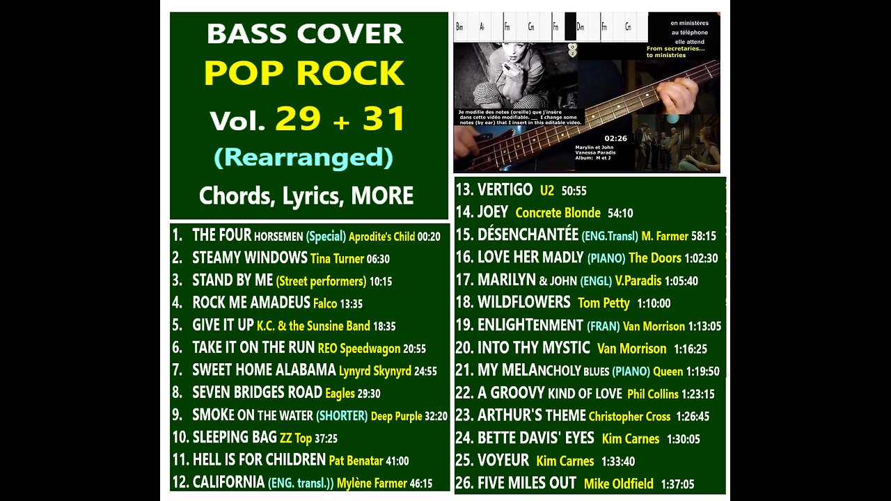 Bass cover POP ROCK Vols. 29-31 __ Chords, Lyrics, MORE