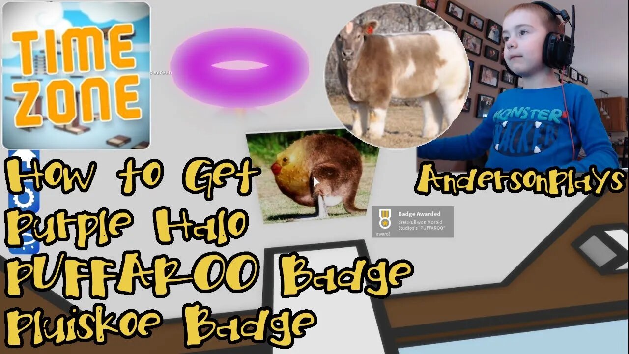 AndersonPlays Roblox Time Zone - How to Get: Purple Halo | PUFFAROO Badge | Pluiskoe Badge