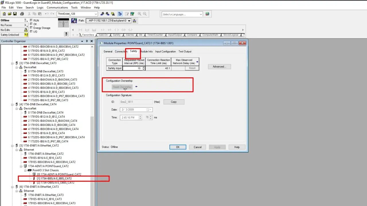 Replacing Safety I/O Cards in Guardlogix - Setting Ownership between the Processor & the Card