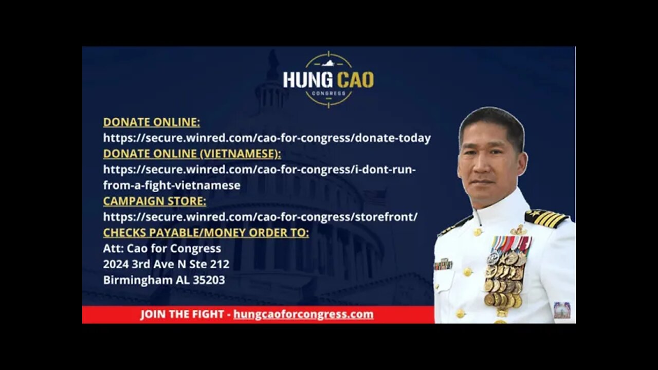 Live Stream Fund Raising Event for Hung Cao for Congress in Reston on 4/24/2022 from 9:30-11;00am