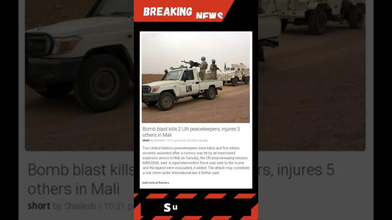 Breaking News: Bomb blast kills 2 UN peacekeepers, injures 5 others in Mali #shorts #news