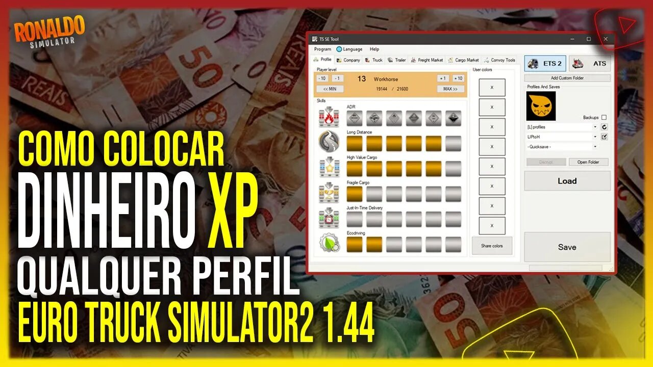 ▶️COMO COLOCAR DINHEIRO E XP NO EURO TRUCK SIMULATOR 2 ATUALIZADO 1.44