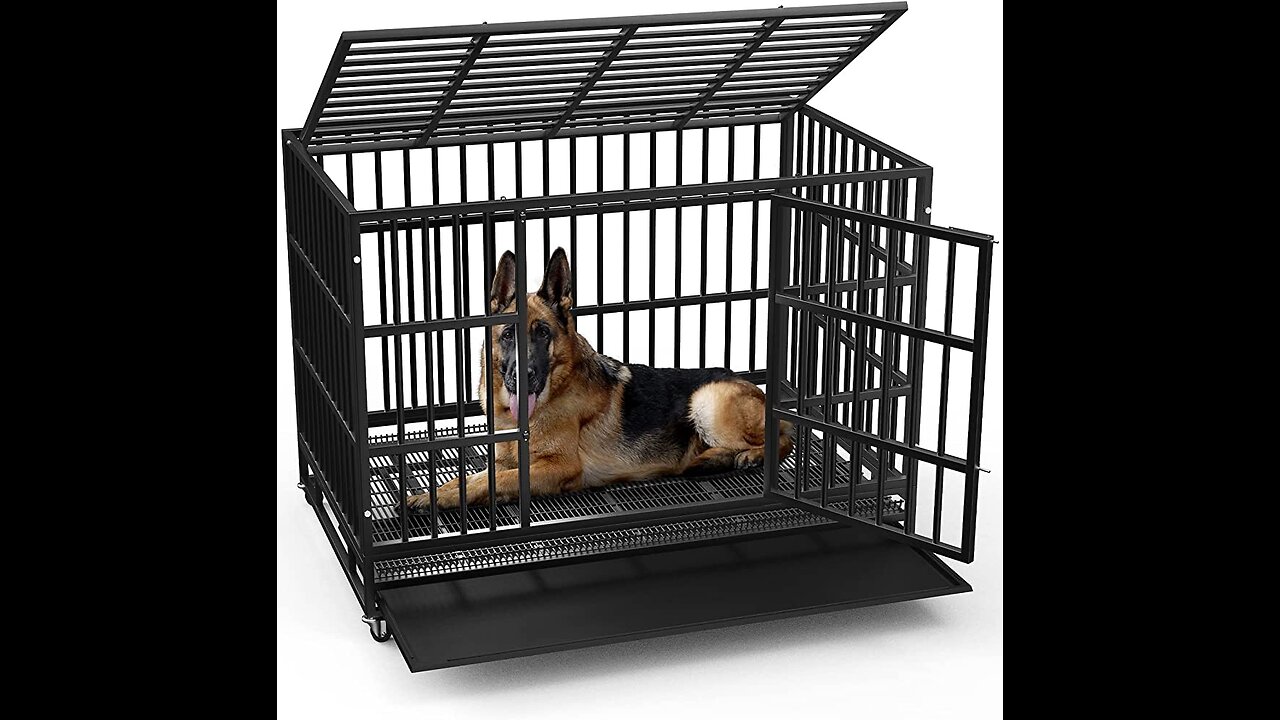 Review Jongee Heavy Duty Dog Crate Cage Strong Metal Dog Kennel with Wheels and Tray for Indoor...