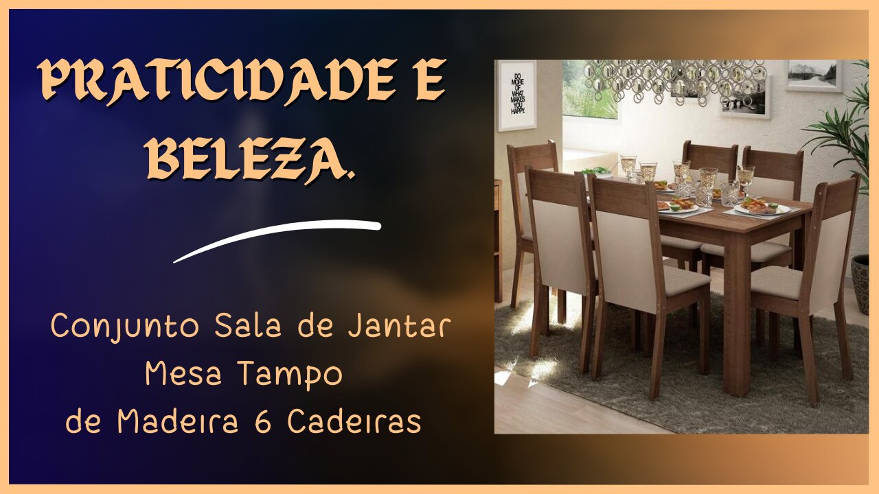 Conjunto Sala de Jantar Mesa Tampo de Madeira 6 Cadeiras Rustic/Crema/Bege