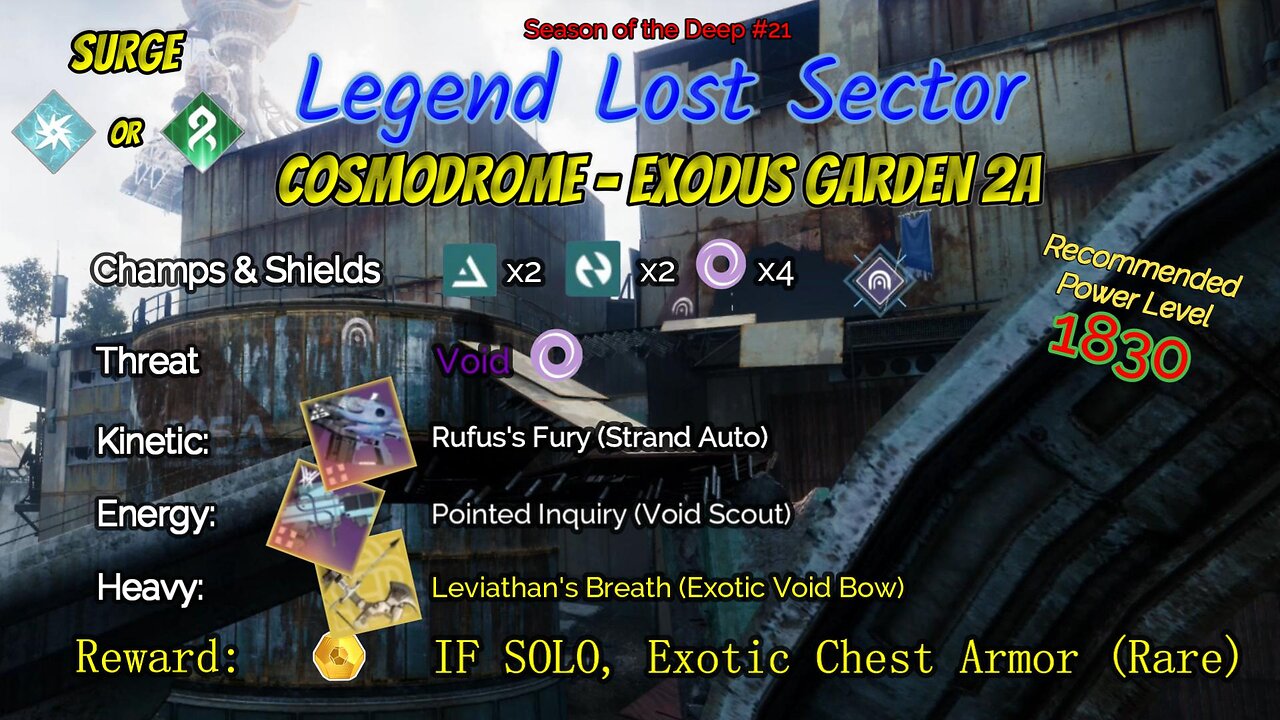 Destiny 2 Legend Lost Sector: Cosmodrome - Exodus Garden 2A on my Arc Hunter 7-5-23