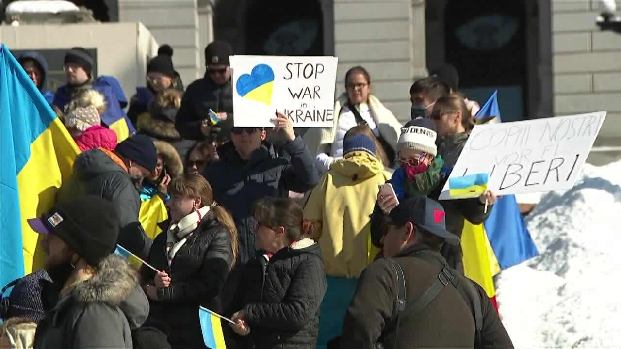 Dozens gather at the Colorado State Capitol in solidarity with Ukraine following Russian invasion