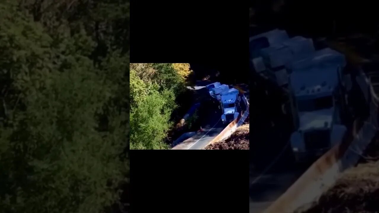 18 wheeler falls off a cliff😳#shorts #crazyvideo #semitruck #18wheeler #cliff