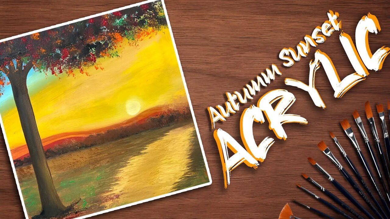 Autumn Sunset Acrylic Painting Tutorial for beginners