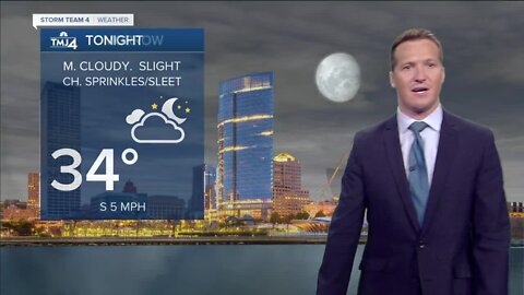 Clouds return tonight, sprinkles or sleet pellets possible