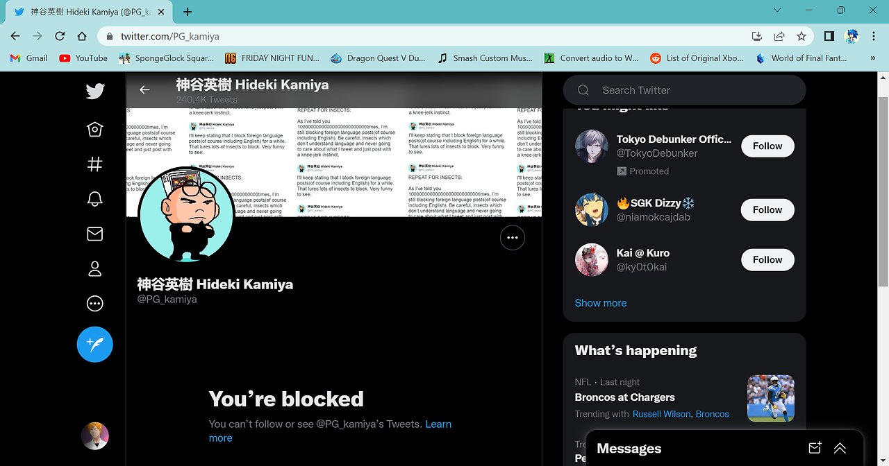 Hideki Kamiya: Hellbent on blocking (during the Bayonetta 3 boycott)