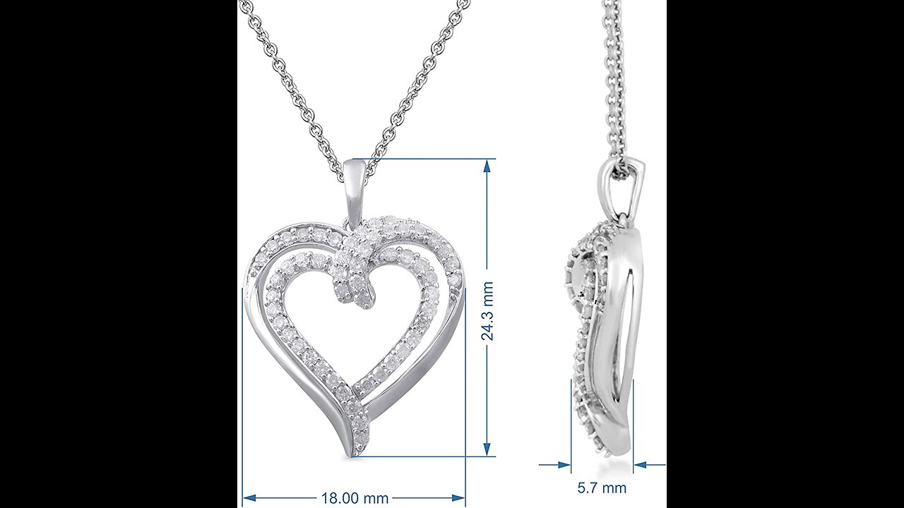 Jewelili Heart Key Necklace Pendant with Natural White Round Diamonds in Sterling Silver 18 inc...