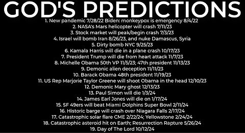 GOD'S PREDICTIONS: Harris plane crash 10/17; Israel nuke Syria 8/26; dirty bomb NYC 9/25