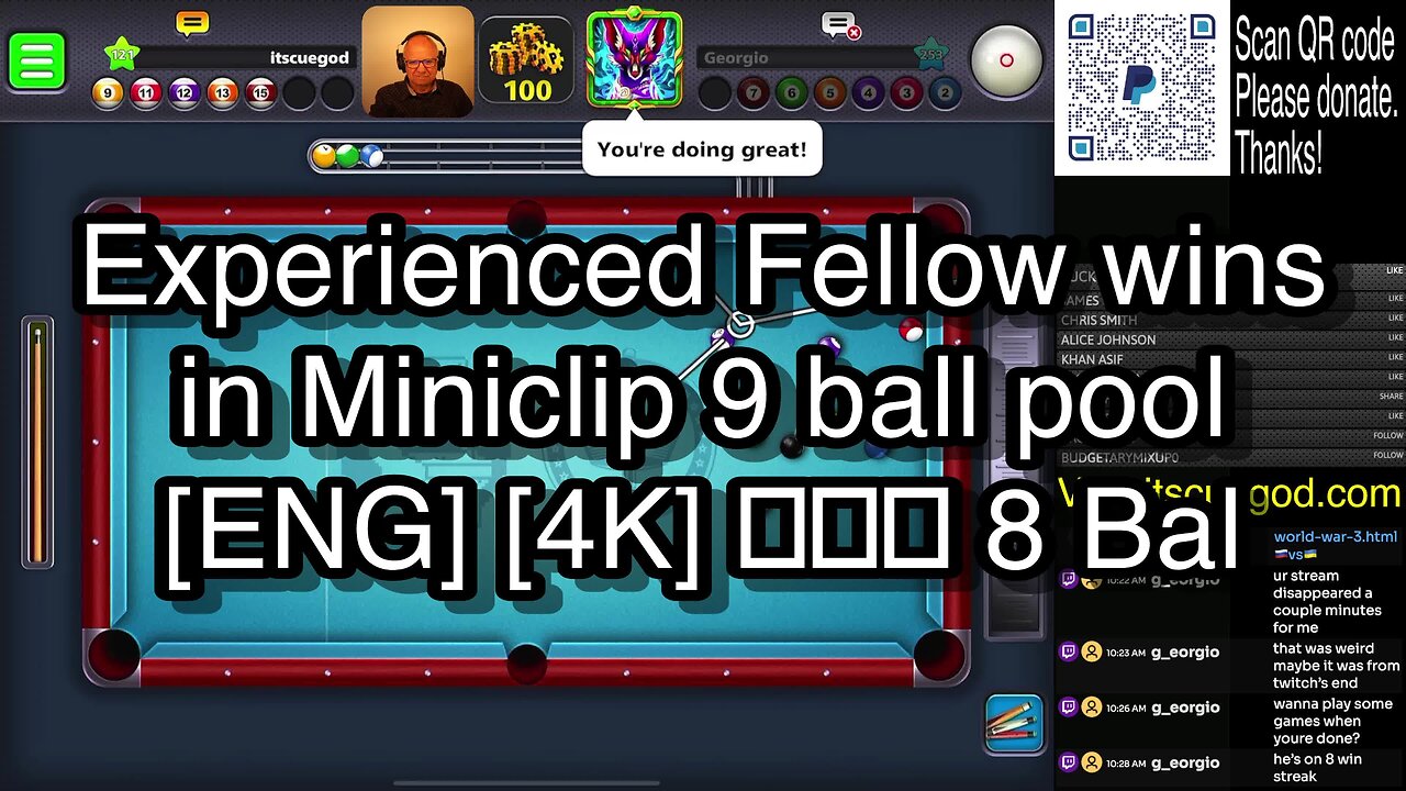 Experienced Fellow wins in Miniclip 9 ball pool [ENG] [4K] 🎱🎱🎱 8 Ball Pool 🎱🎱🎱