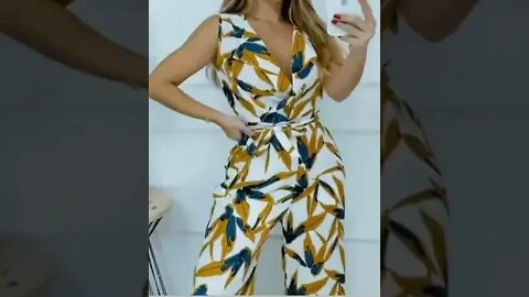 Macacão Longo Feminino Estampado Decote ( V )