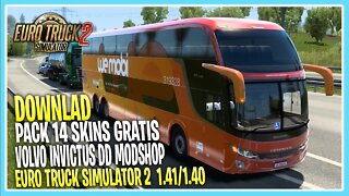 PACK 14 SKINS GRATIS ONIBUS VOLVO INVICTUS DD MODSHOP EURO TRUCK SIMULATOR 2 VERSÃO 1.41/1.40