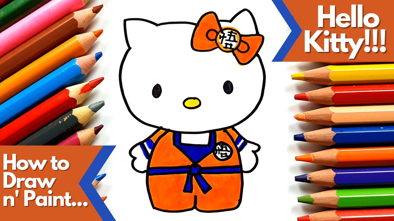 How to draw and paint Hello Kitty Goku Dragon Ball