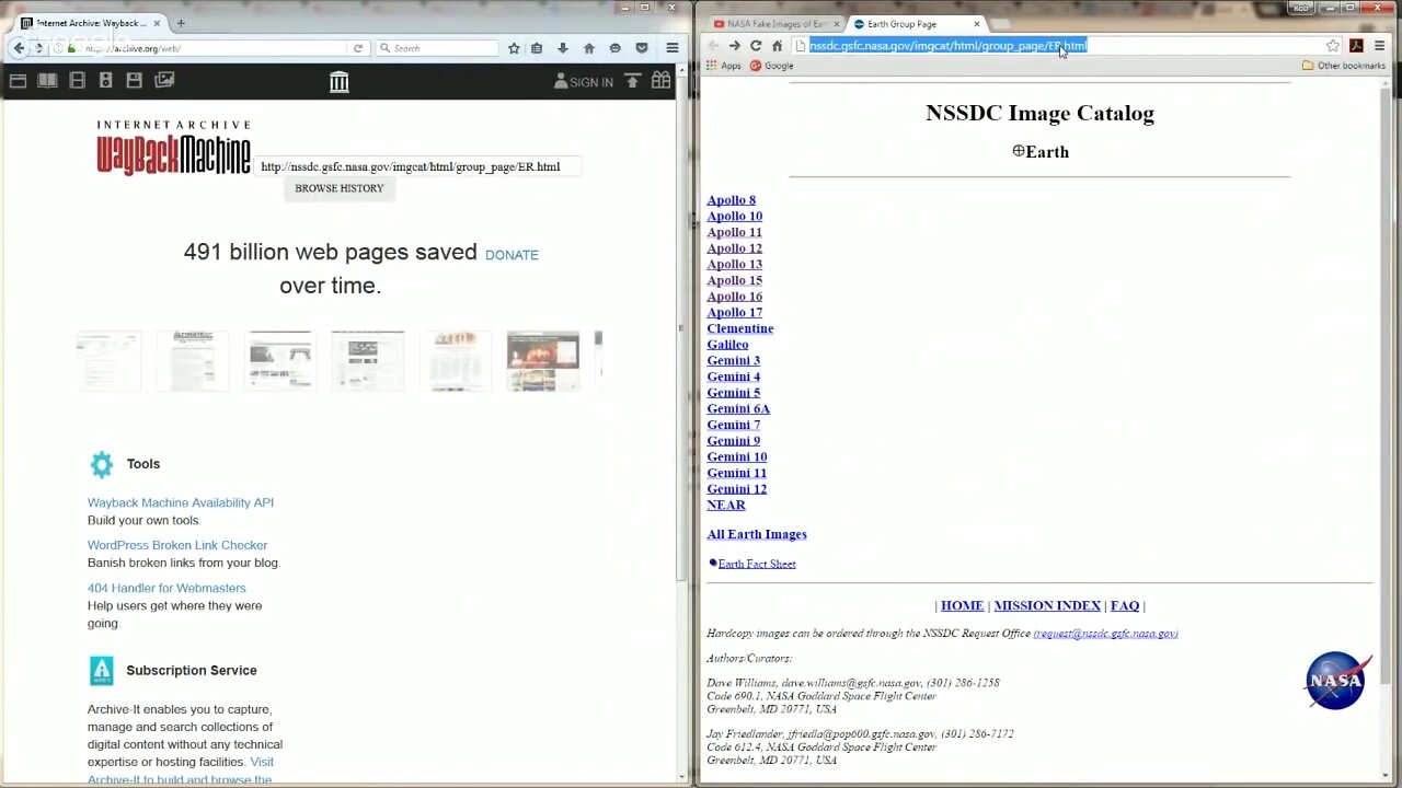 The Way Back Machine exposes NASA
