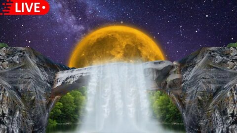 Beat Insomnia Now - Magical Full Moon & Waterfall with Relaxing Music for Deep Sleep 🌕