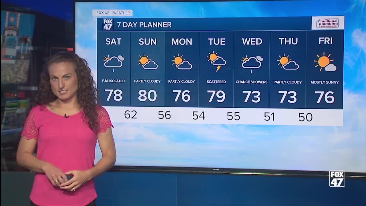 Forecast - Partly cloudy. A stray shower is possible