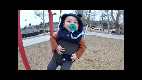 Baby on a Swing - Baby Brother's First Swing Ride