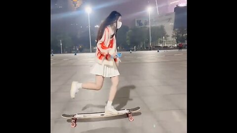 Asian beauty play skateboard