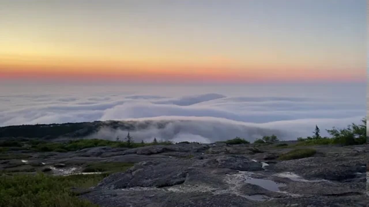 Amazing Fog Sunrise at Cadillac Mountain Acadia National Park Maine