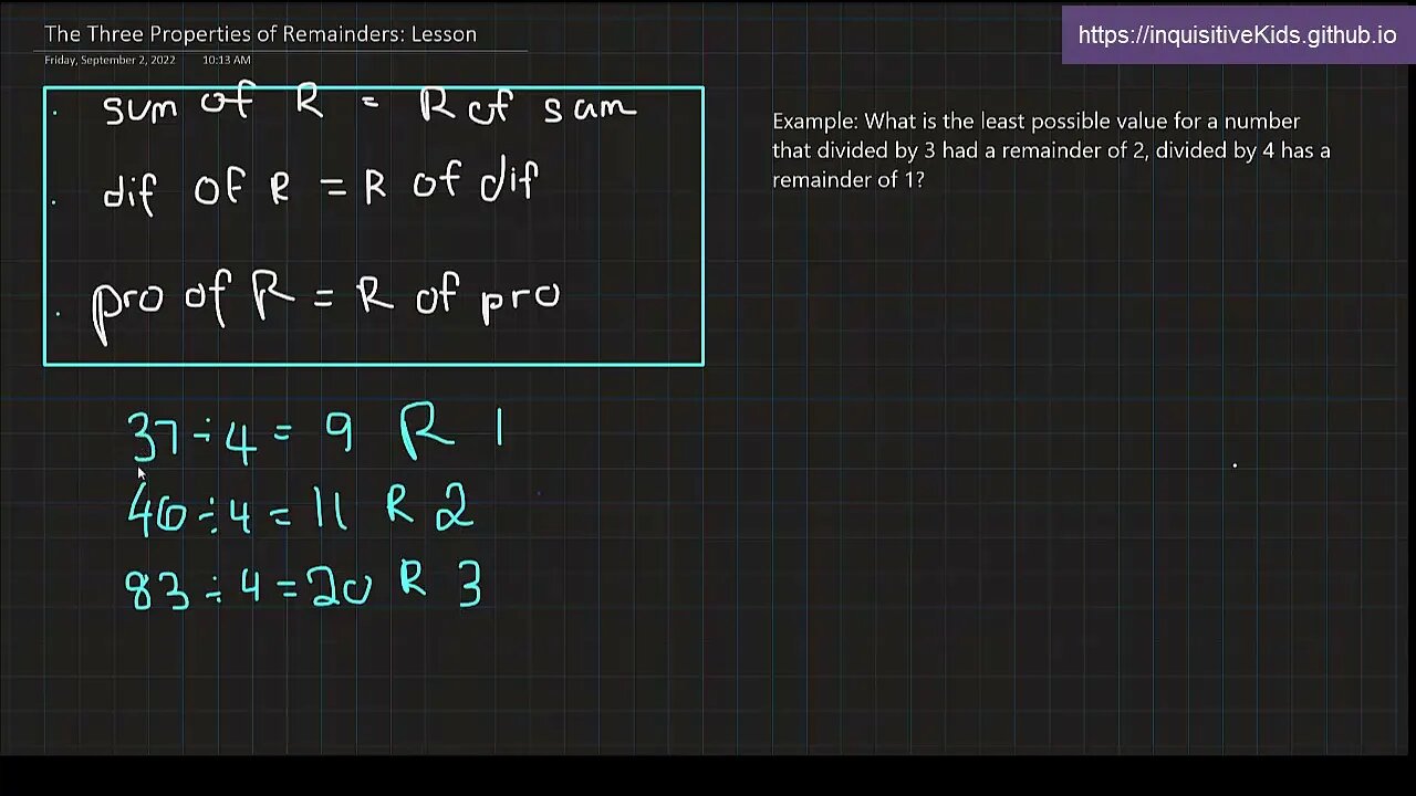 6th Grade The Three Properties of Remainders: Lesson