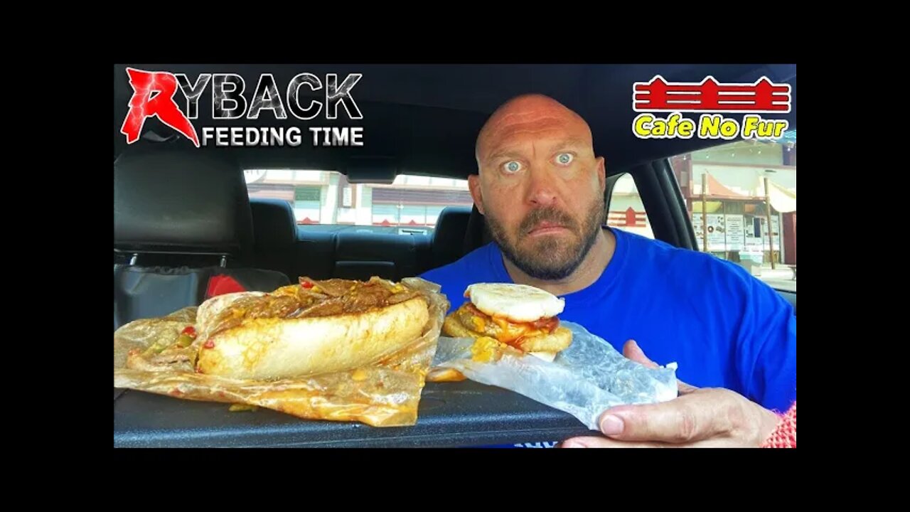 Ryback Feeding Time: Philly Cheesesteak and Sausage Egg Bacon & Cheese Breakfast Sandwich Mukbang