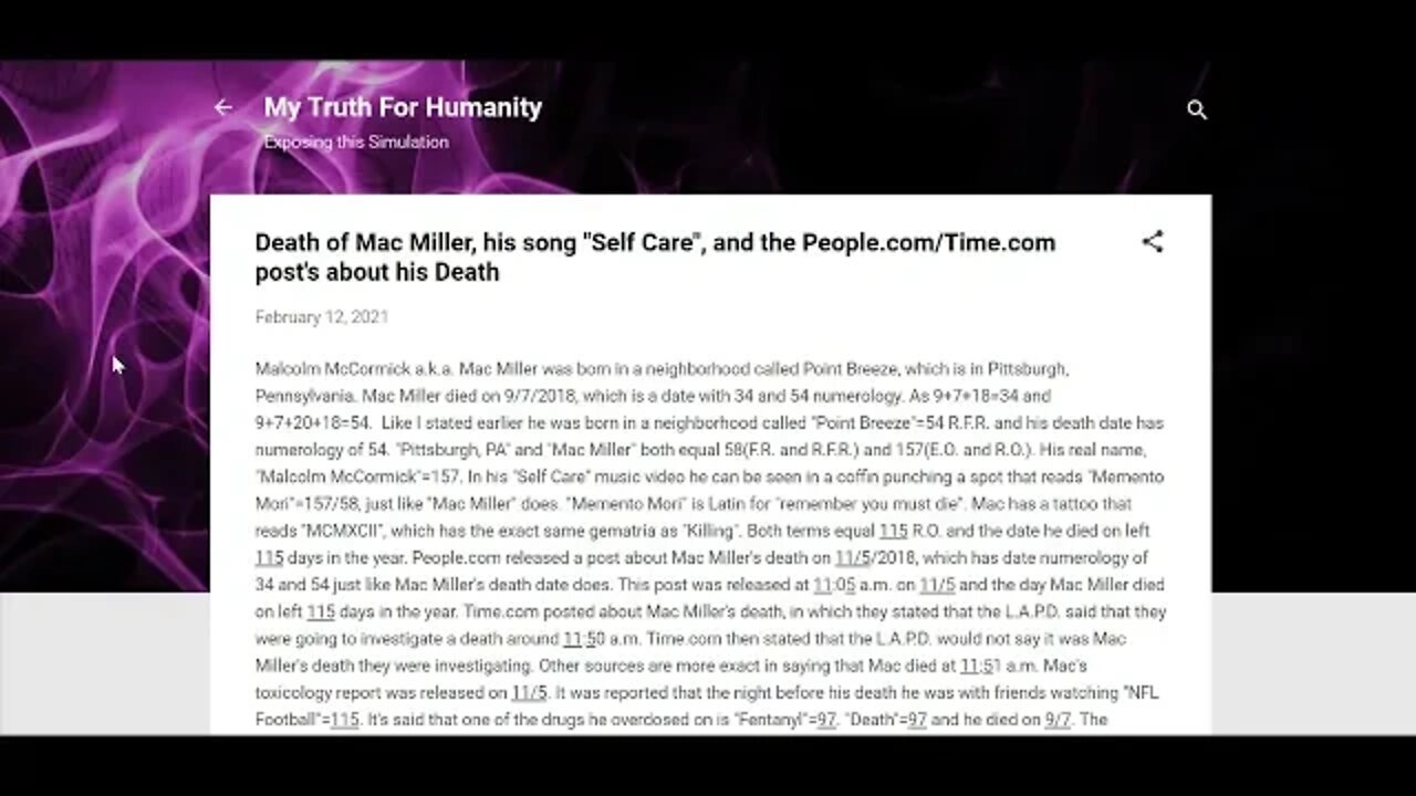 Death of Mac Miller, his song Self Care, and More #Gematria #Numerology #Truth #MacMiller #SelfCare