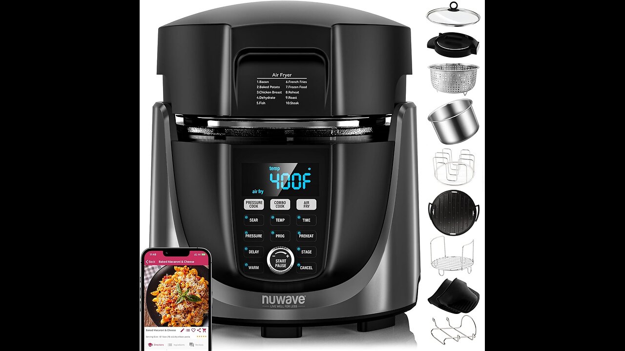 NuWave Duet Electric Pressure Cooker & Air Fryer Combo, 450 IN 1 Slow Cooker & Grill