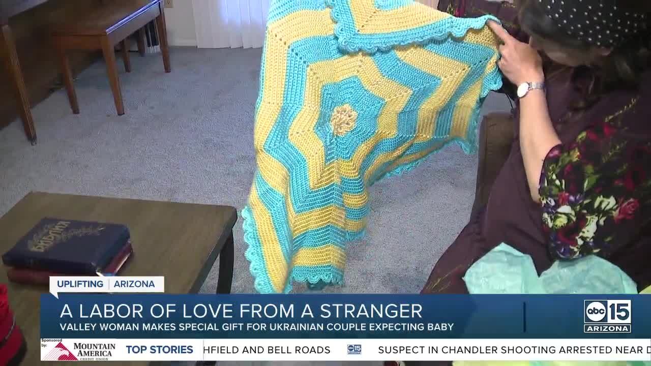 Valley woman gifts Ukrainian couple a message of hope by gifting baby blankets