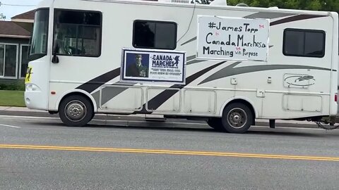 Marching for Freedom ACROSS CANADA, Close up of JAMES TOPP Support Bus. HWY 17 North Ontario