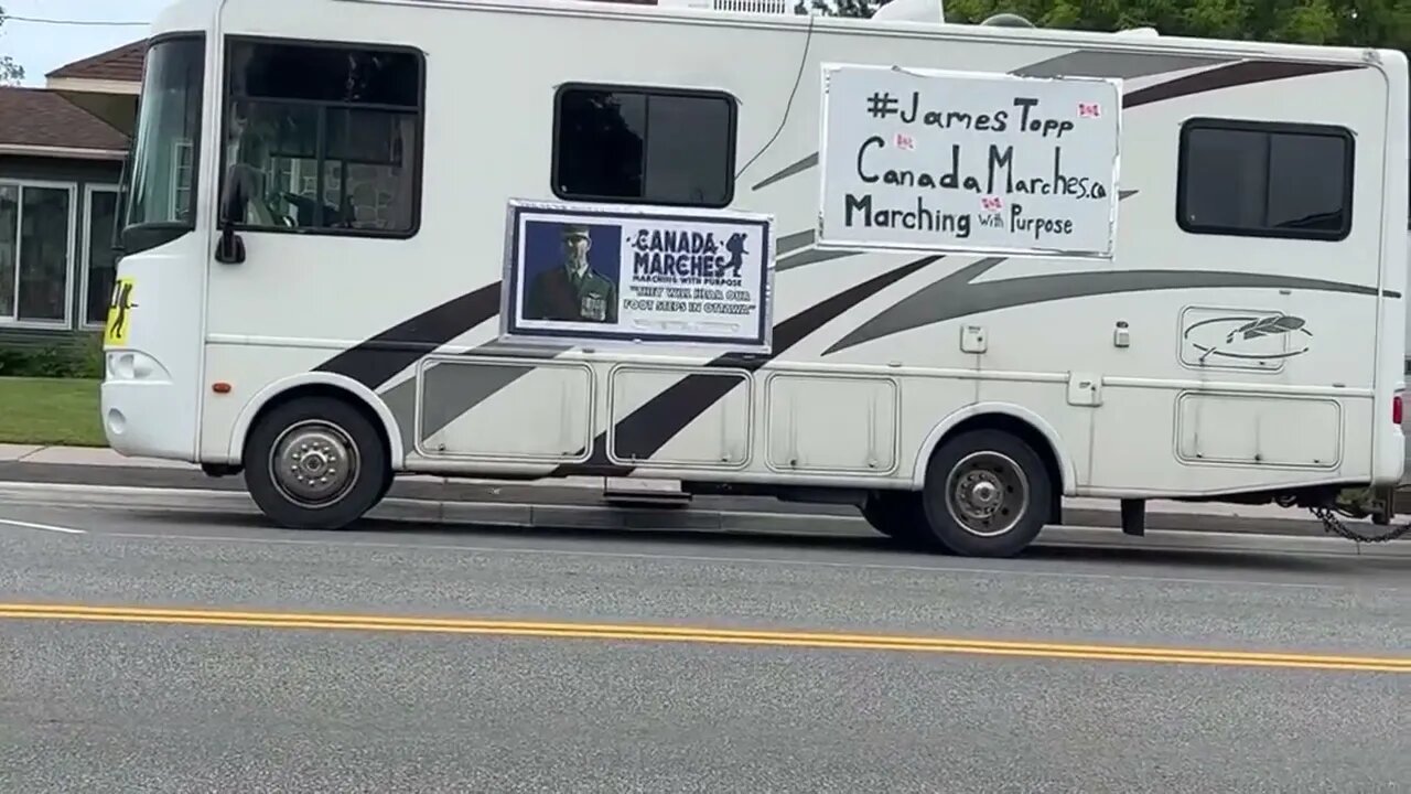 Marching for Freedom ACROSS CANADA, Close up of JAMES TOPP Support Bus. HWY 17 North Ontario