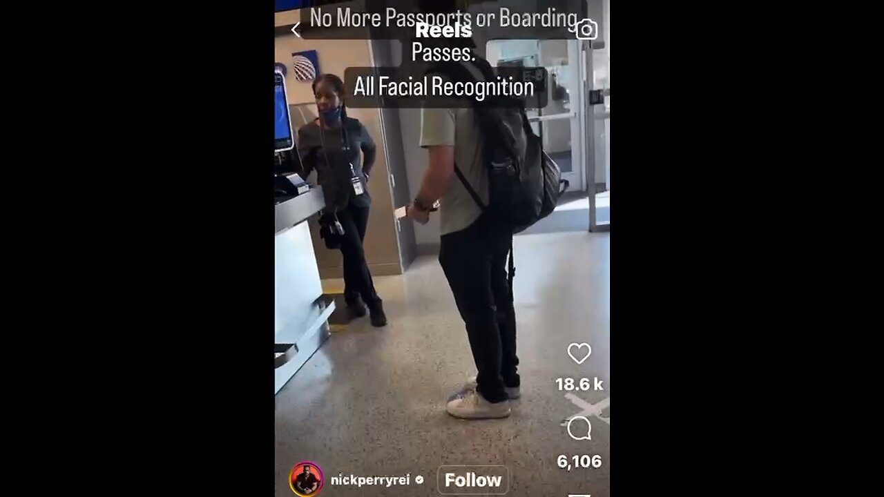 Man document the use of a new facial recognition system for boarding planes at an airport in Houston