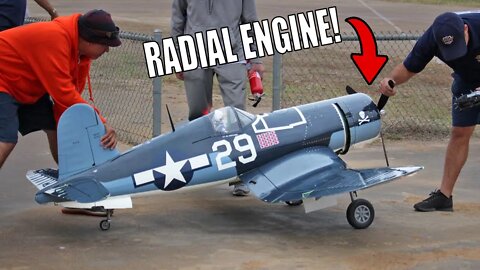 Amazing Giant Scale F4U Corsair Maiden Flight - TRUE RADIAL SOUND!