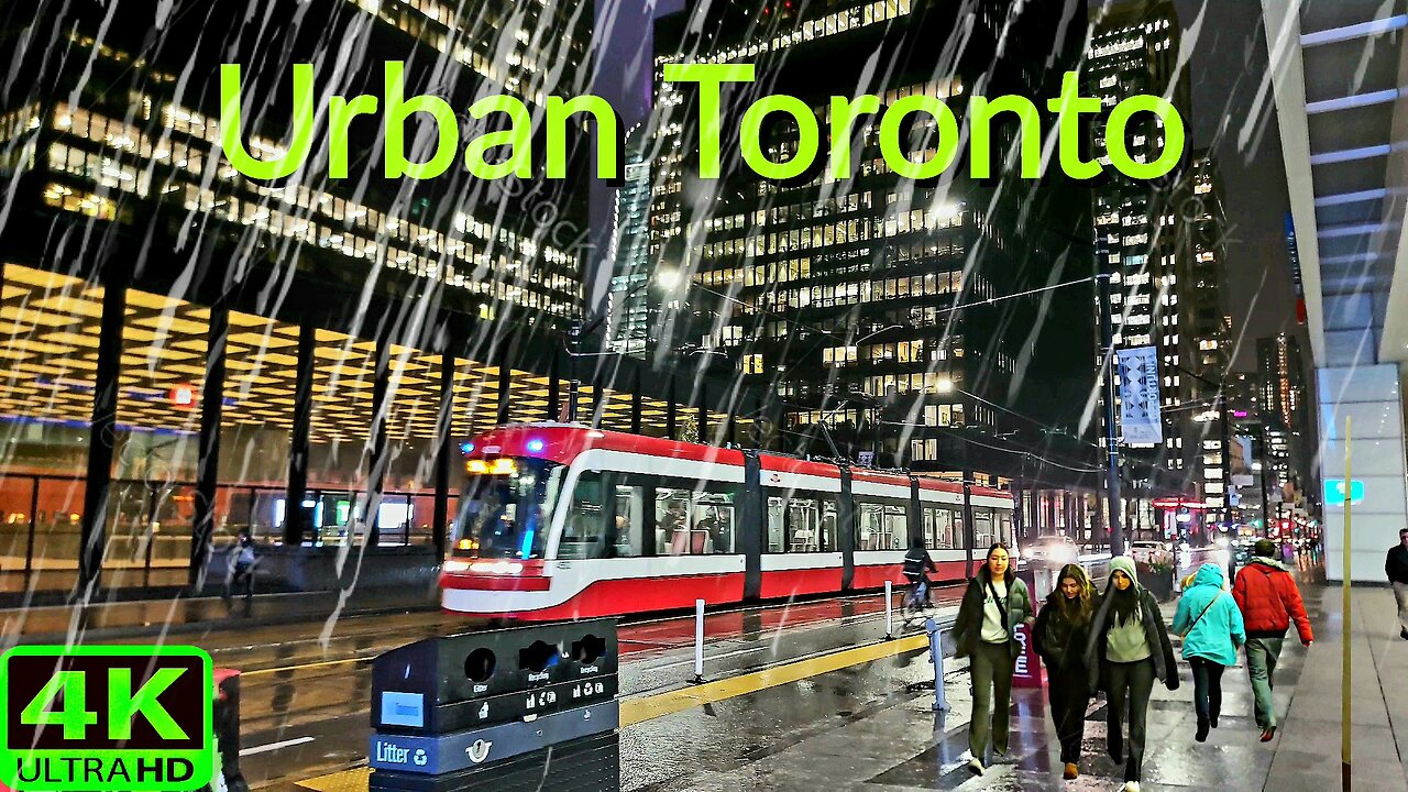 【4K】Urban Nightlife Toronto Canada rainy walk